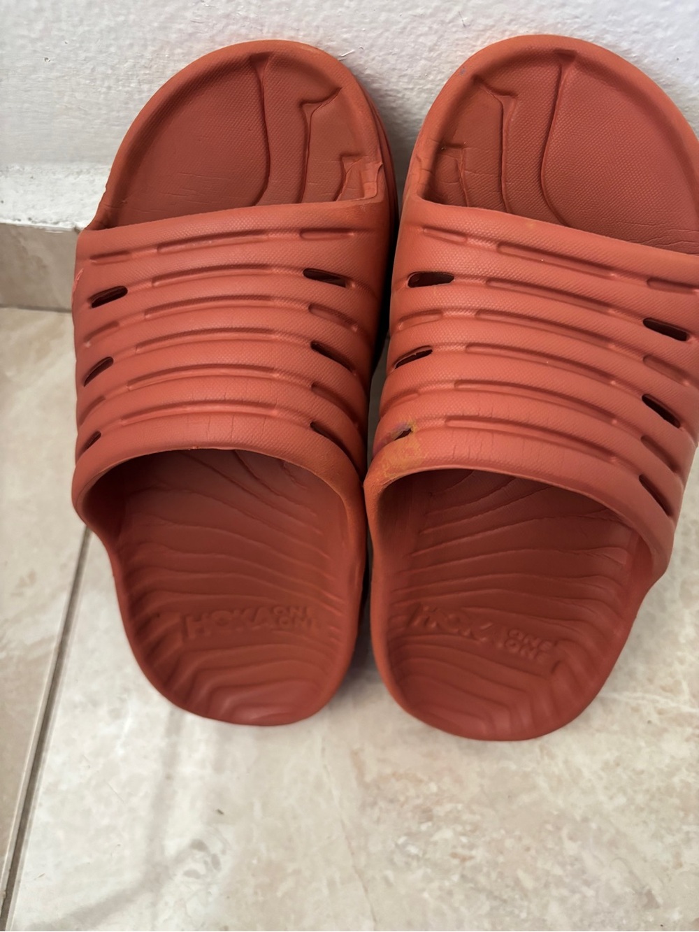 Hoka One One Slide Sandals in Terracotta Orange